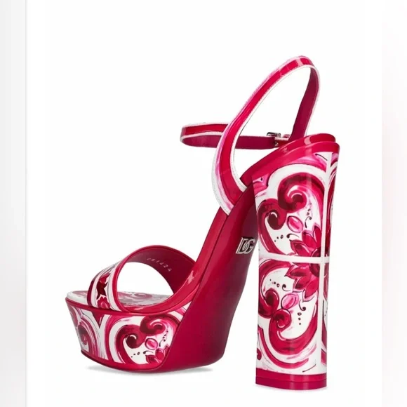 π― Authentic DOLCE &GABBANA Keira Maiolica Leather Fuchsia &White Platform Sandal - Picture 6 of 17